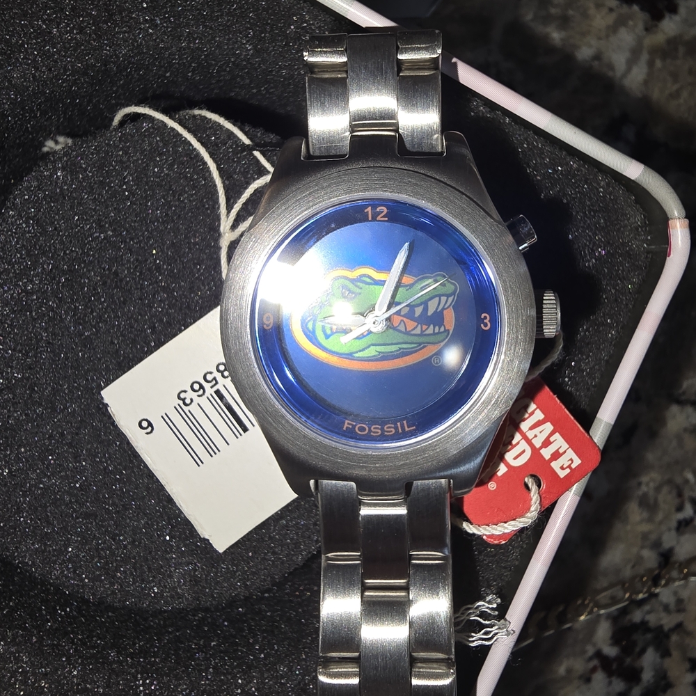 Fossil Silver Watch with Blue and Green Dial